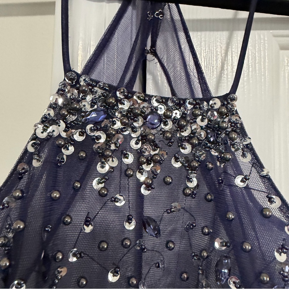 GB Stunning Navy Silver Beaded Sequins Formal Halter Dress Size 13, NWT - Picture 4 of 14